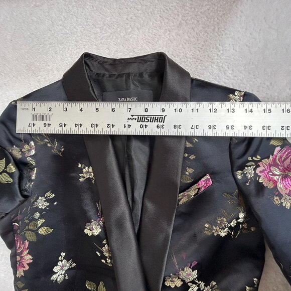 Zara Basic Womens Black Floral Shawl Collar Blazer Jacket Small Lined New $99 - Picture 6 of 9